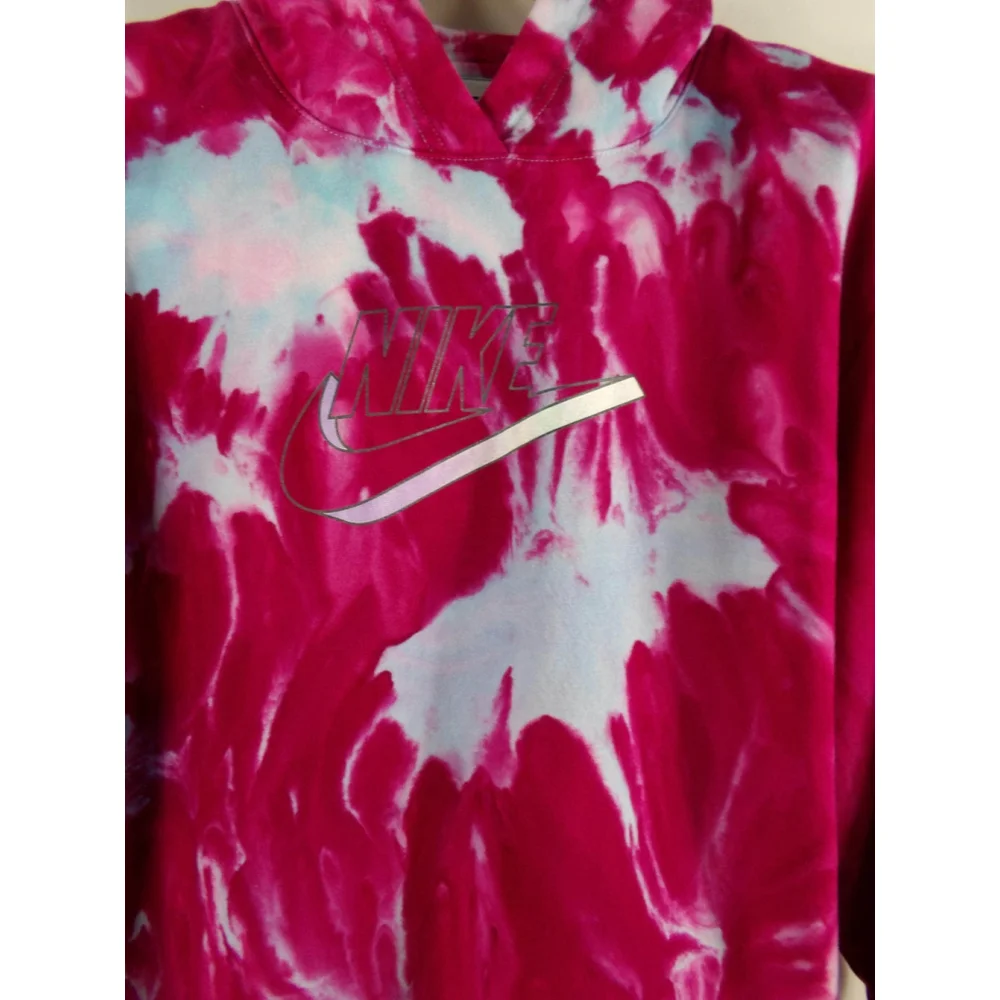 LARGE NIKE Reclaimed Hand-Dyed Hoodie – Vibrant Tie-Dye in Pink and Blue